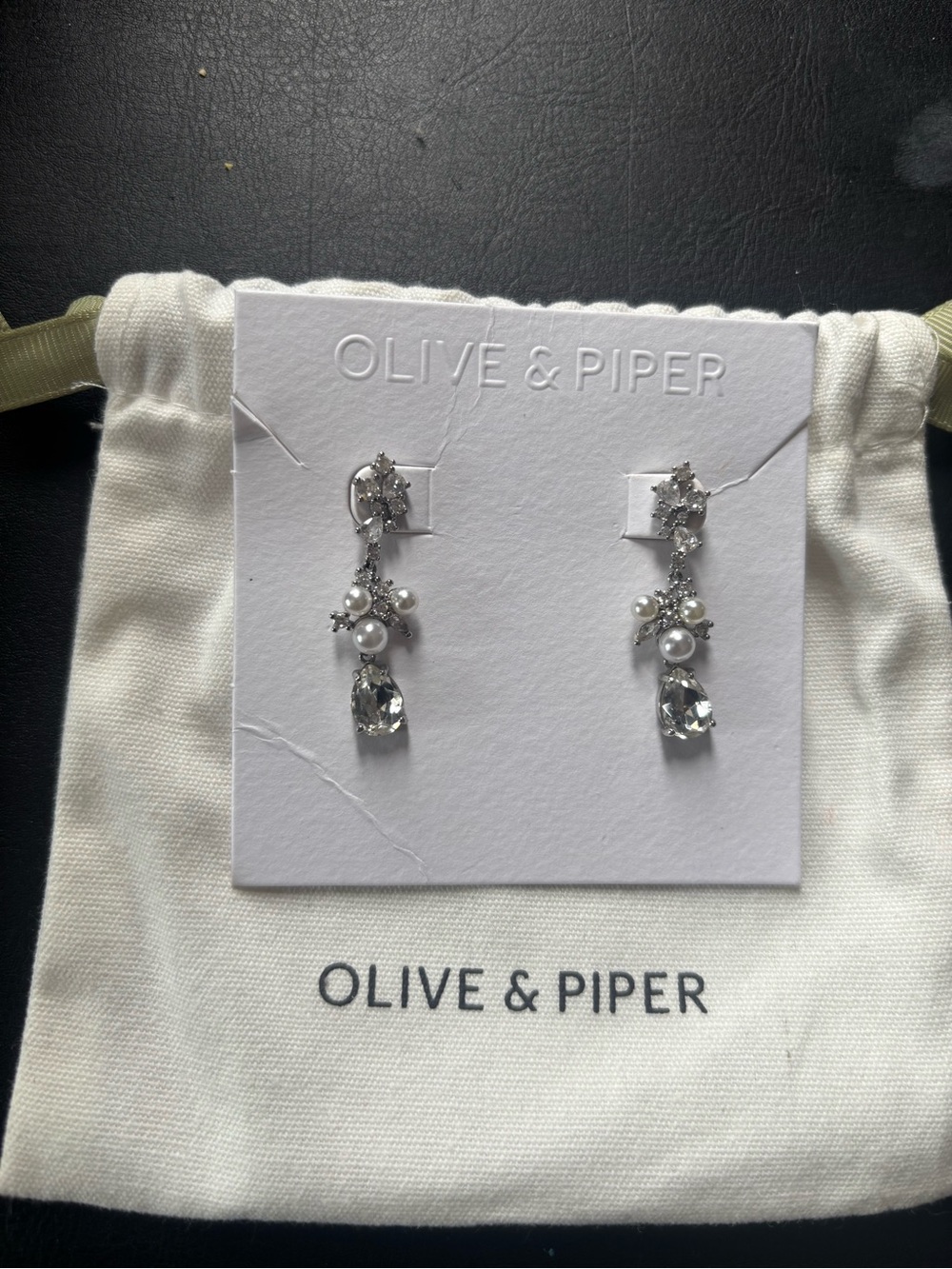 Olive & Piper Silver Crystal Drop Earrings with Pearls